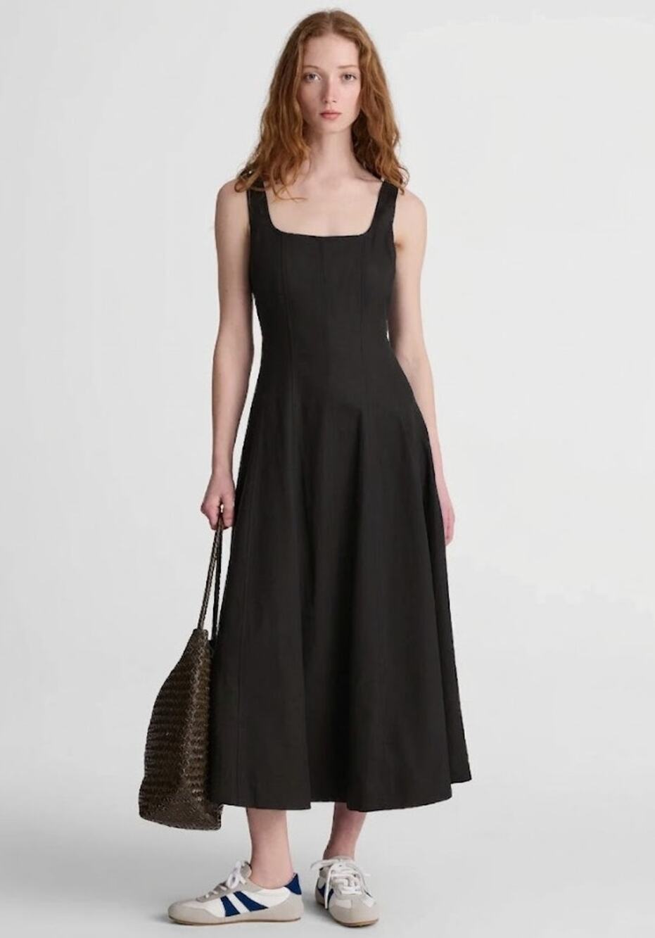 Madewell Rylee Dress Sleeveless Square Neck Midi A-Line Black Women's Size 6